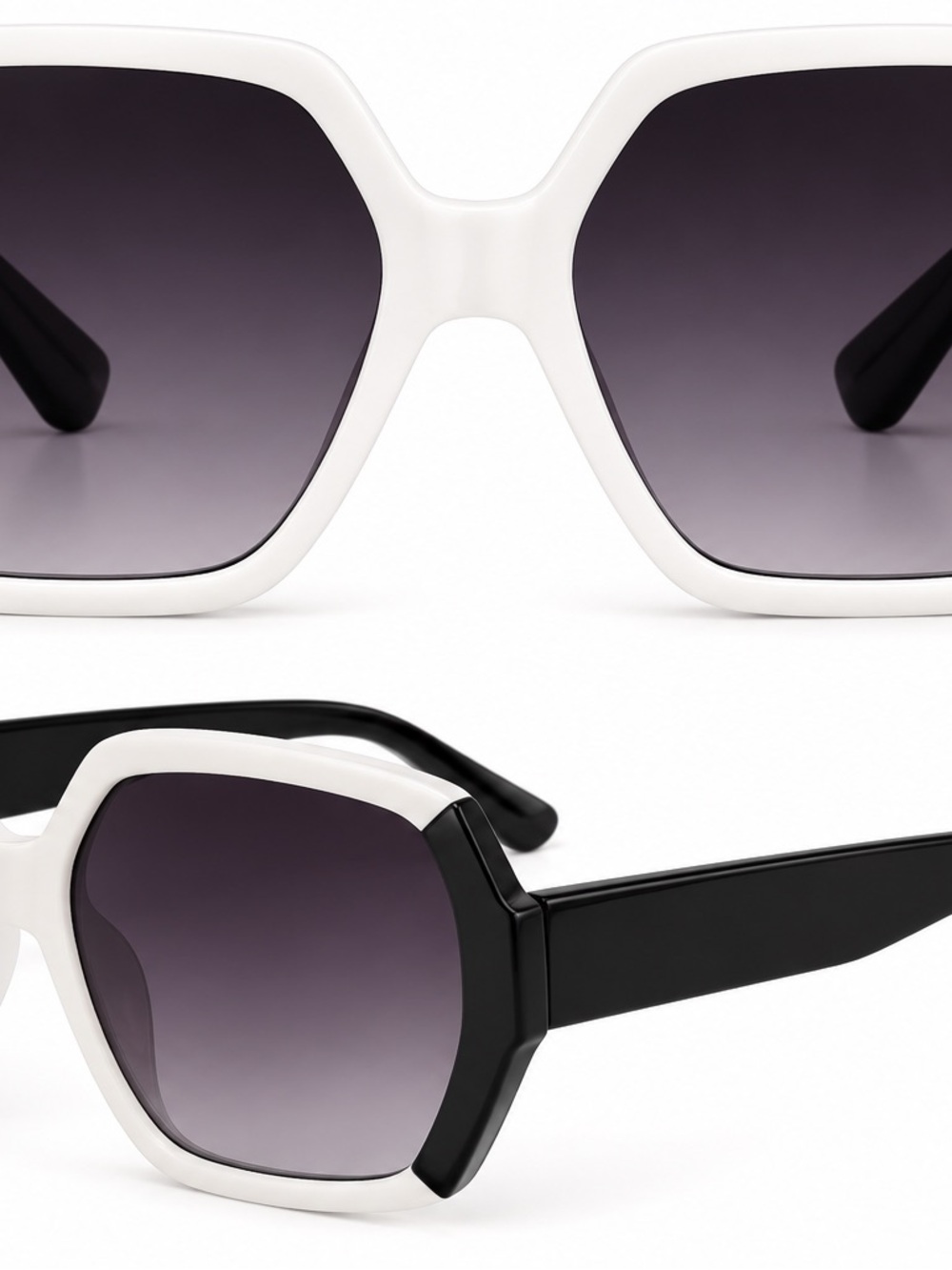 Women's Two-Tone White and Black Oversized Sunglasses